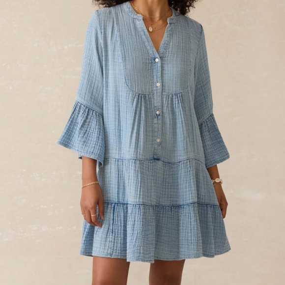 Faherty Dresses & Skirts - NEW Faherty Dream Organic Cotton Gauze Kasey Dress in Light Indigo Wash
